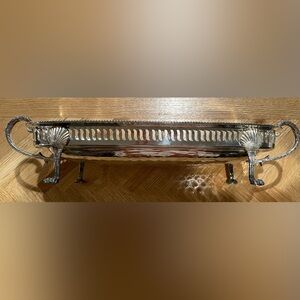 VINTAGE SILVER TONE SLAT & SHELL FOOTED CASSEROLE CHAFFING DISH HOLDER